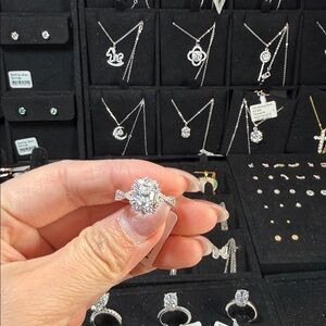 Sterling Silver Oval Halo Engagement Ring - White